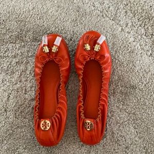 Tory Burch Orange Flats with Gold Accents